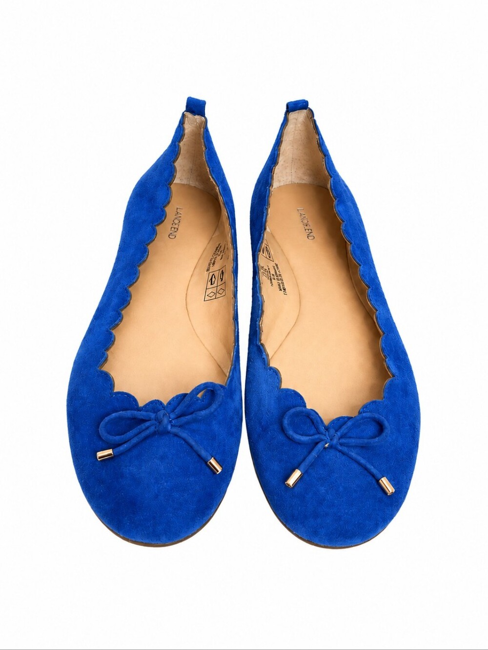 Lands’ End Blue Suede Scalloped Ballet Flats Bow Detail Women’s Shoes 7.5